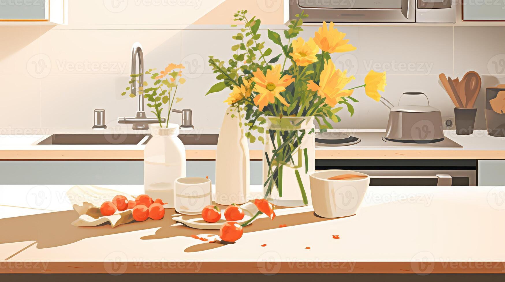 sleek kitchen counter illustration photo