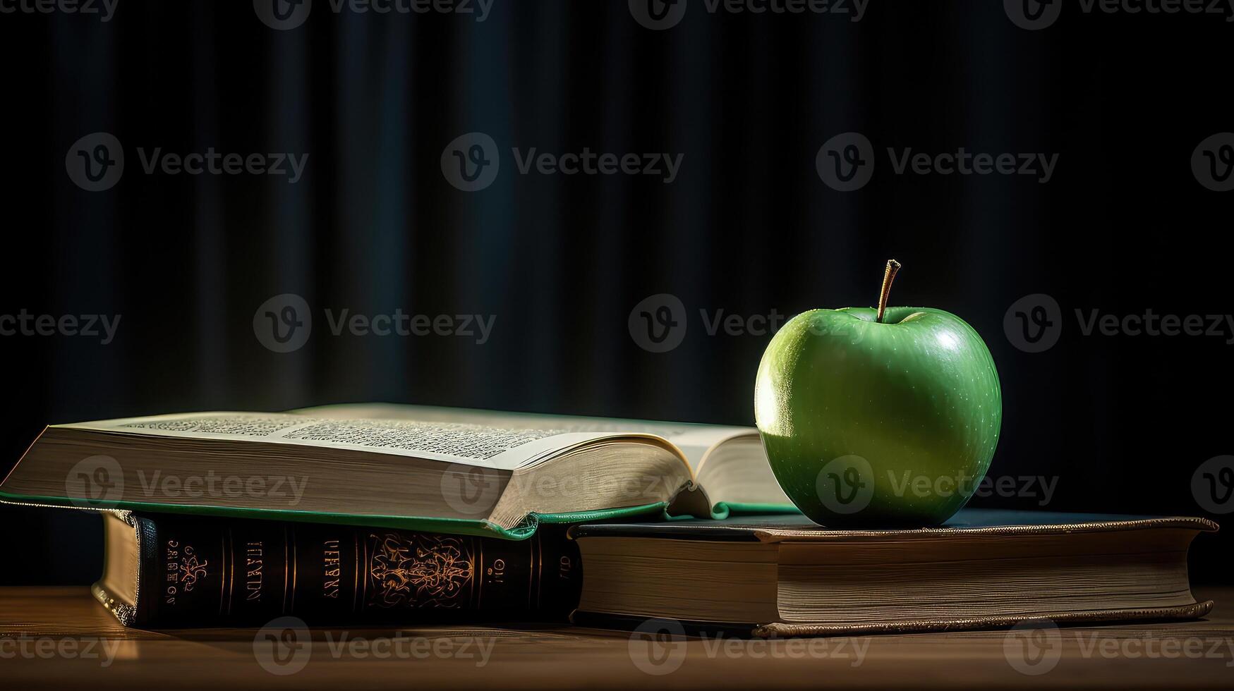 green apple on books photo