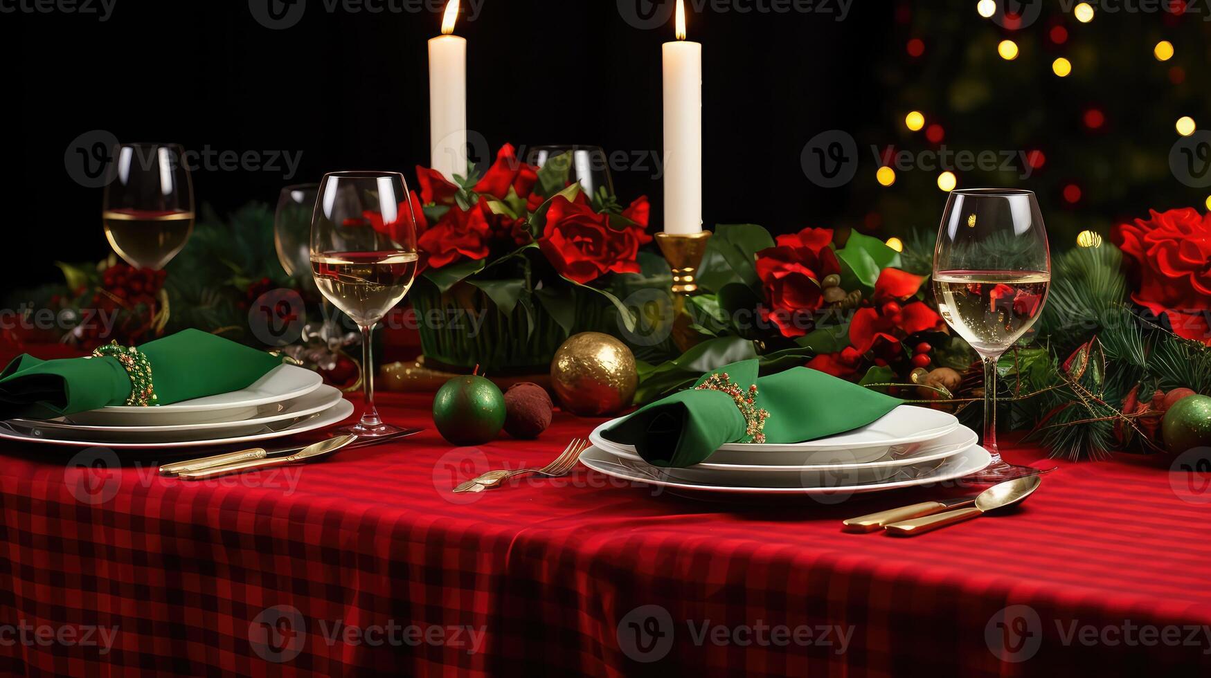 tablecloth red and green christmas background photo