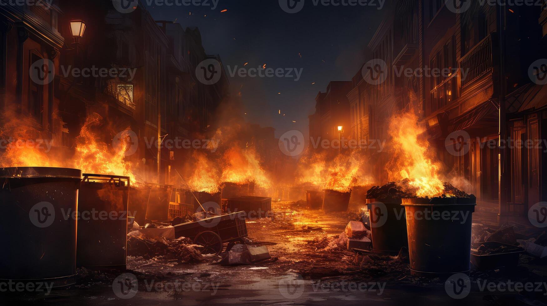city trash can fire photo