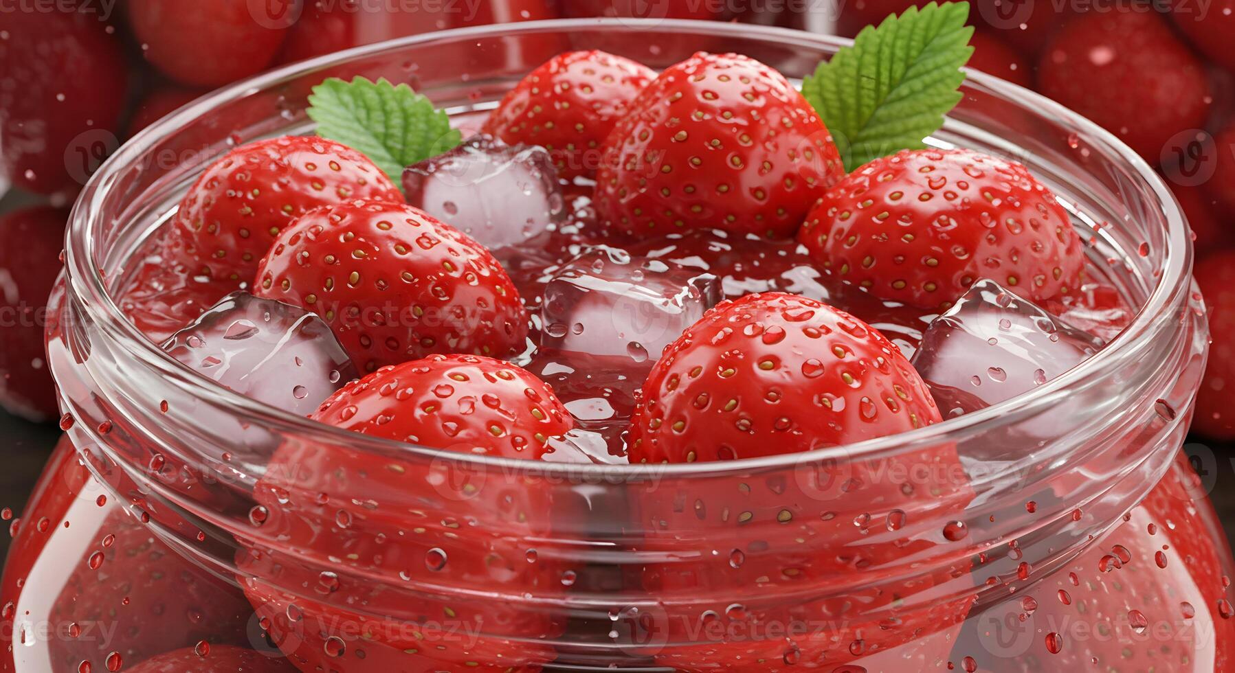 Refreshing Strawberry Summer Delight A Jar of Juicy Strawberries with Ice Cubes photo