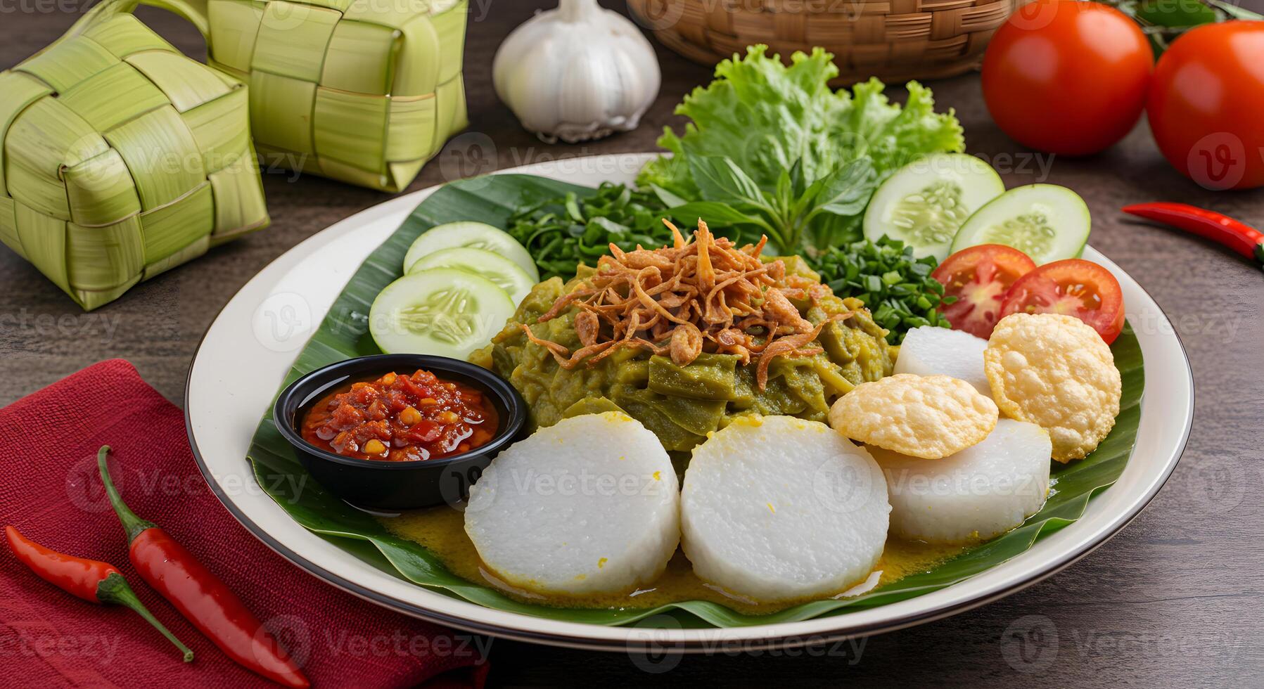 Delicious Lontong Sayur A Culinary Delight of Indonesian Cuisine, Featuring Ketupat, Vegetables, and Aromatic Spices photo