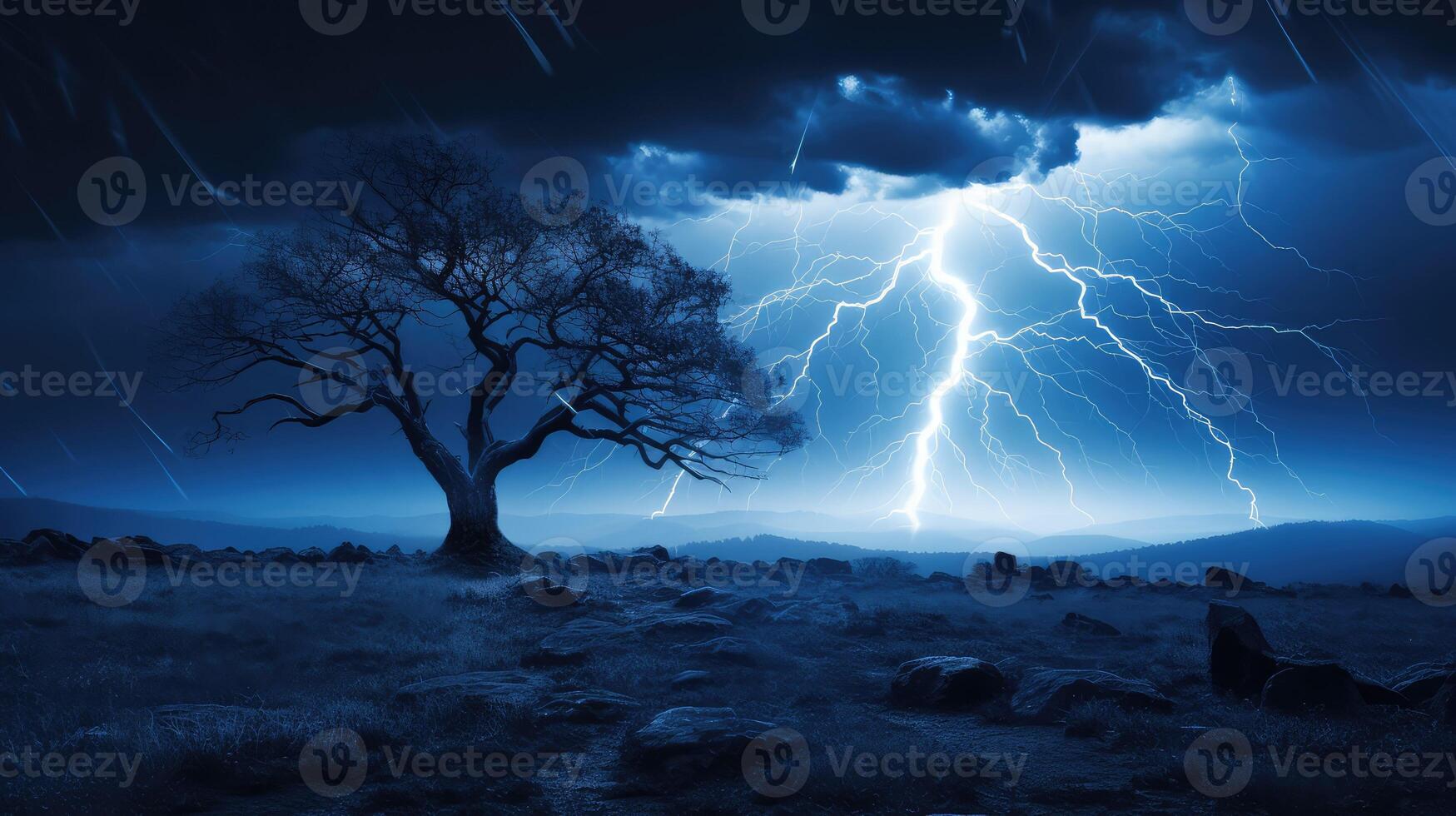 silhouette blue lightening photo