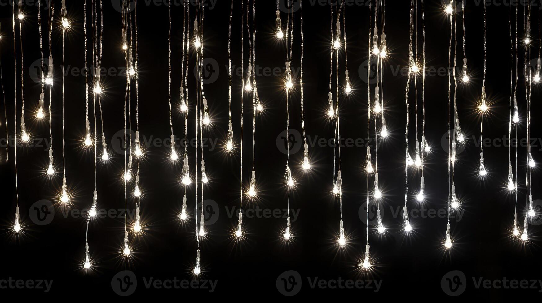 depth white string lights on black background photo
