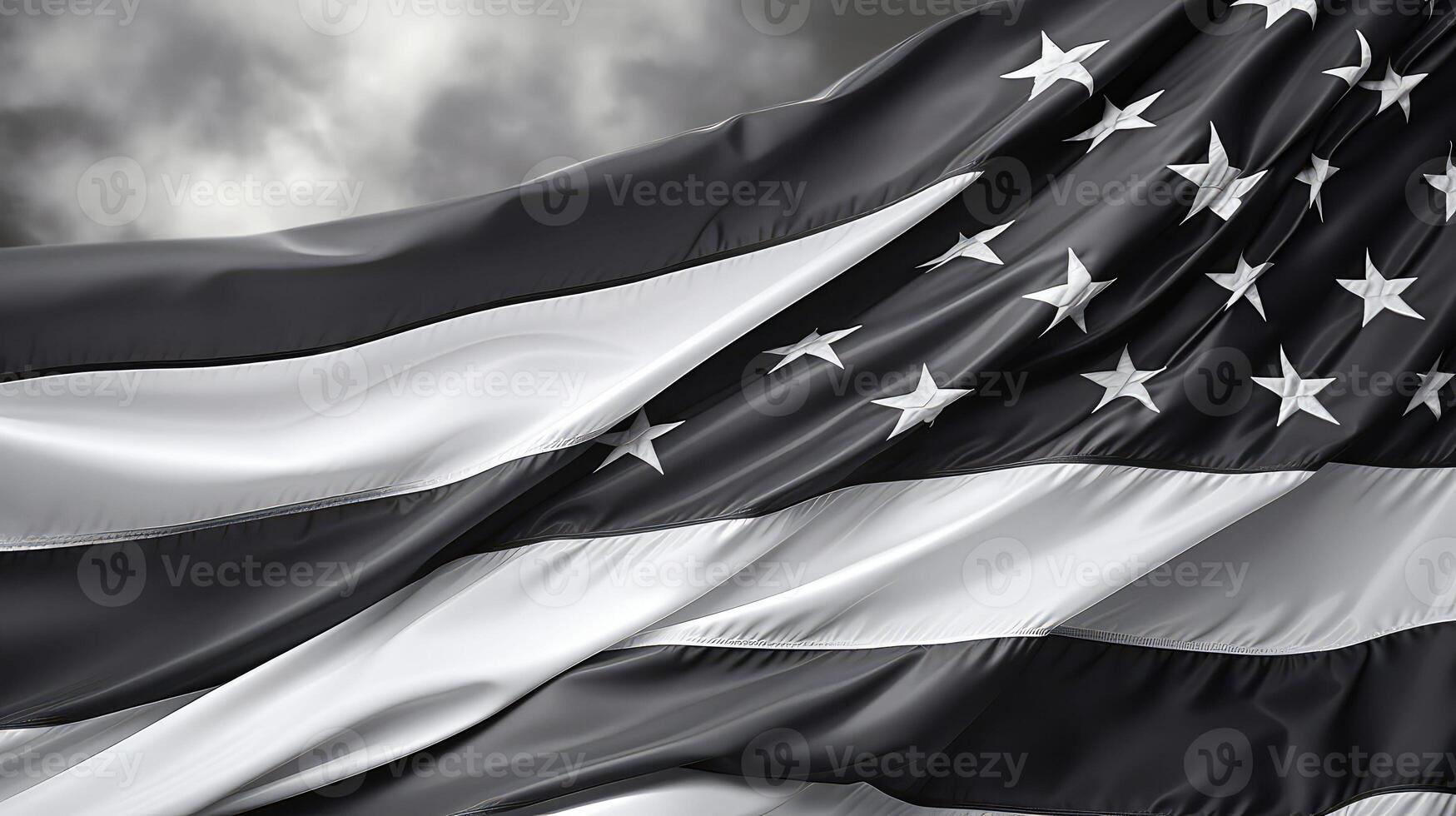 waving usa flag black and white photo