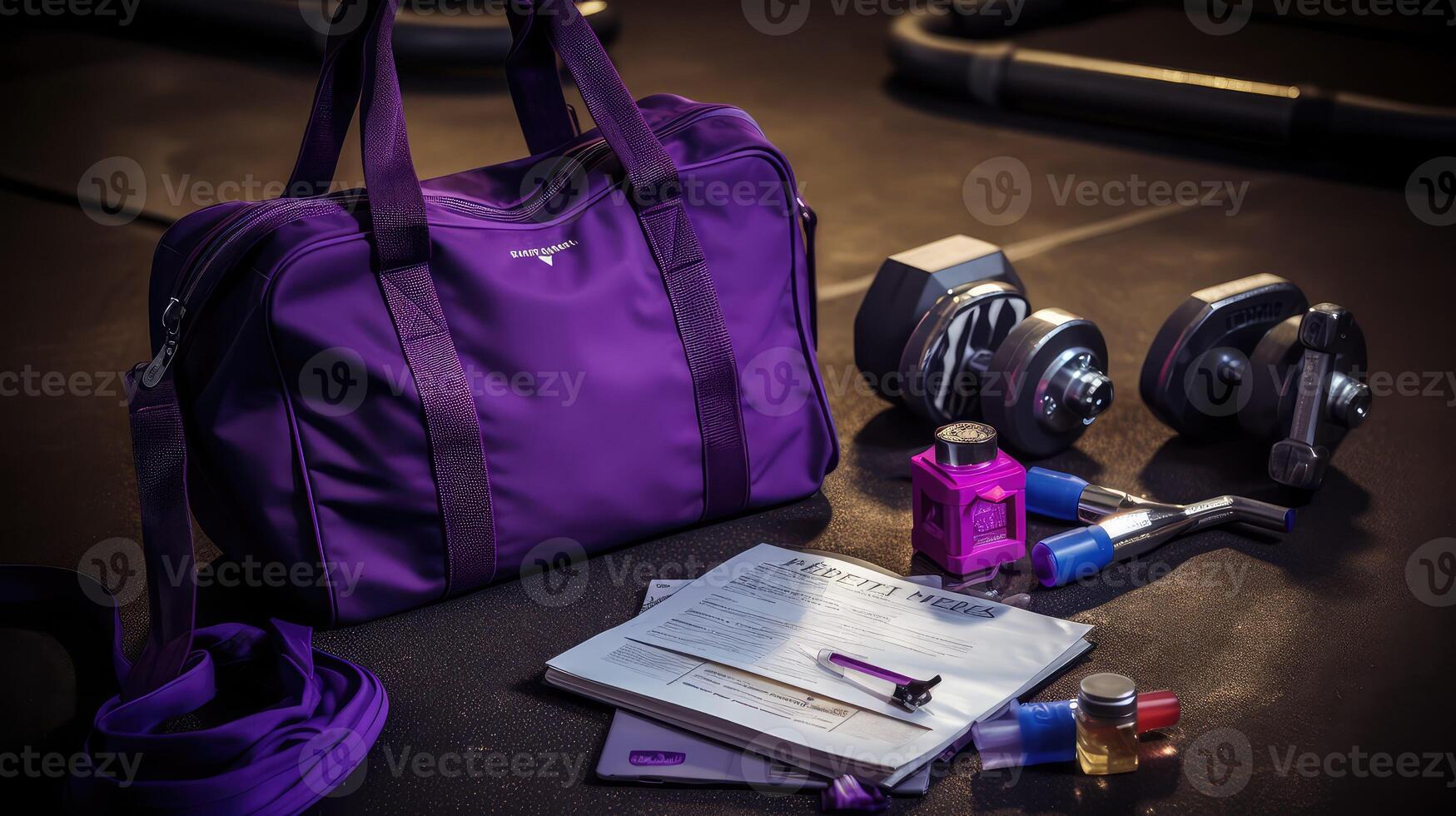dumbbells open gym bag photo