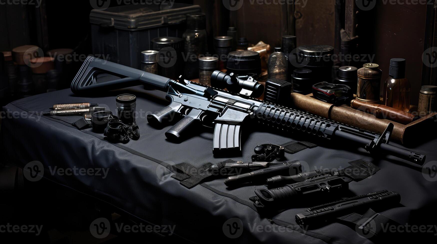 combat guns on table photo