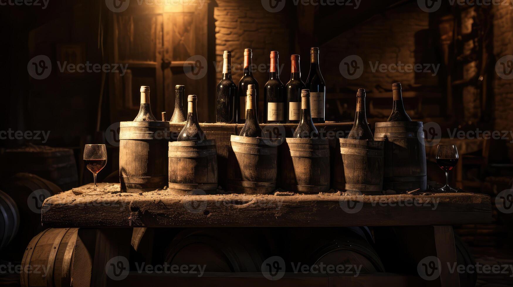 lighting six wine bottles photo