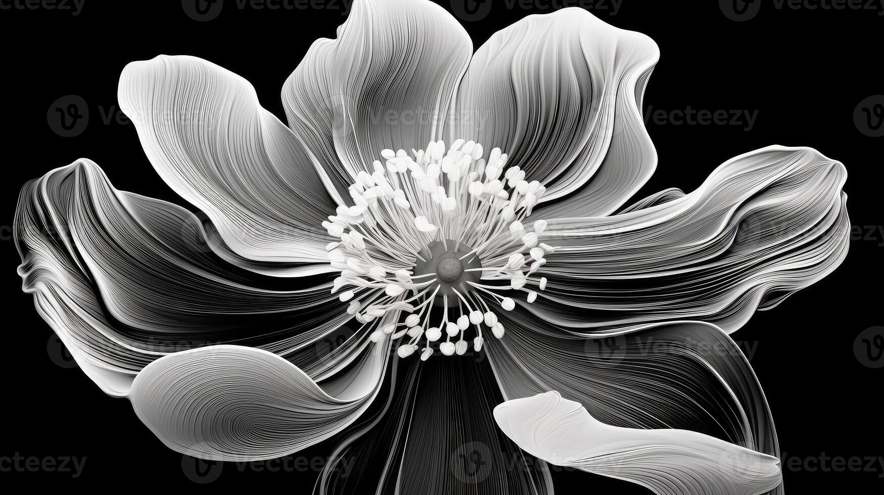 intricate anemone flower black and white drawing photo