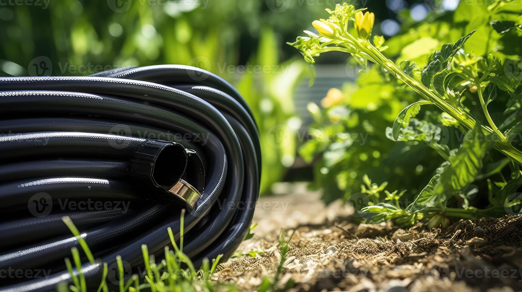 flexible black garden hose photo