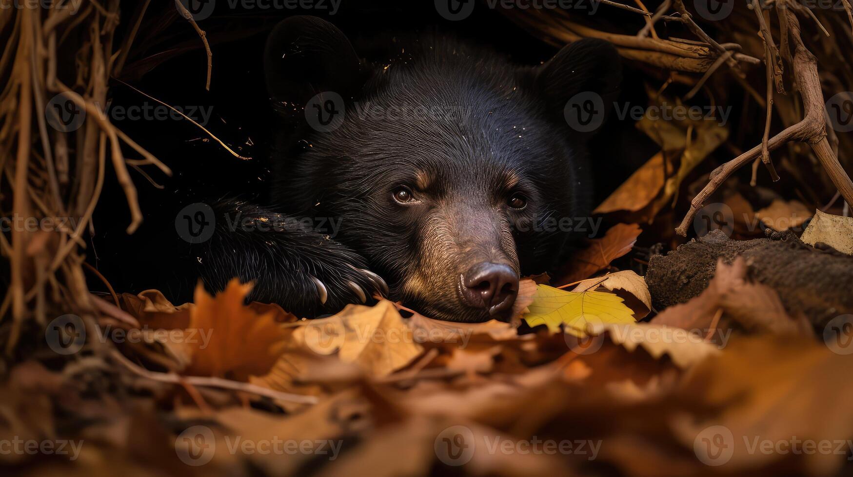 cozy black bear sleeping photo