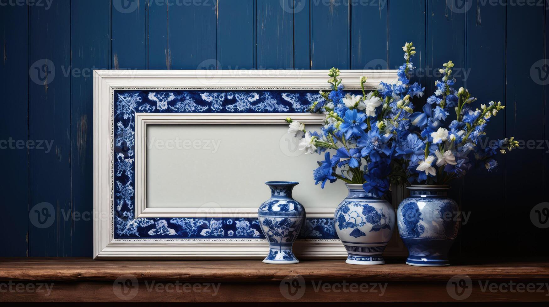 table blue and white flower frame photo