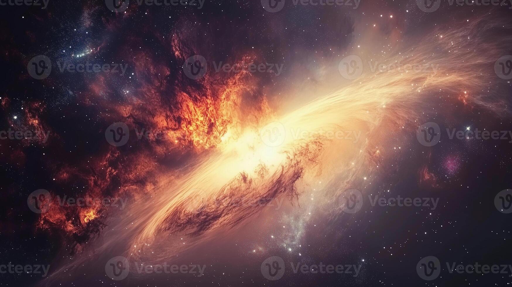 A galaxy with a large yellow star in the center. The star is surrounded by a lot of stars and a lot of space photo