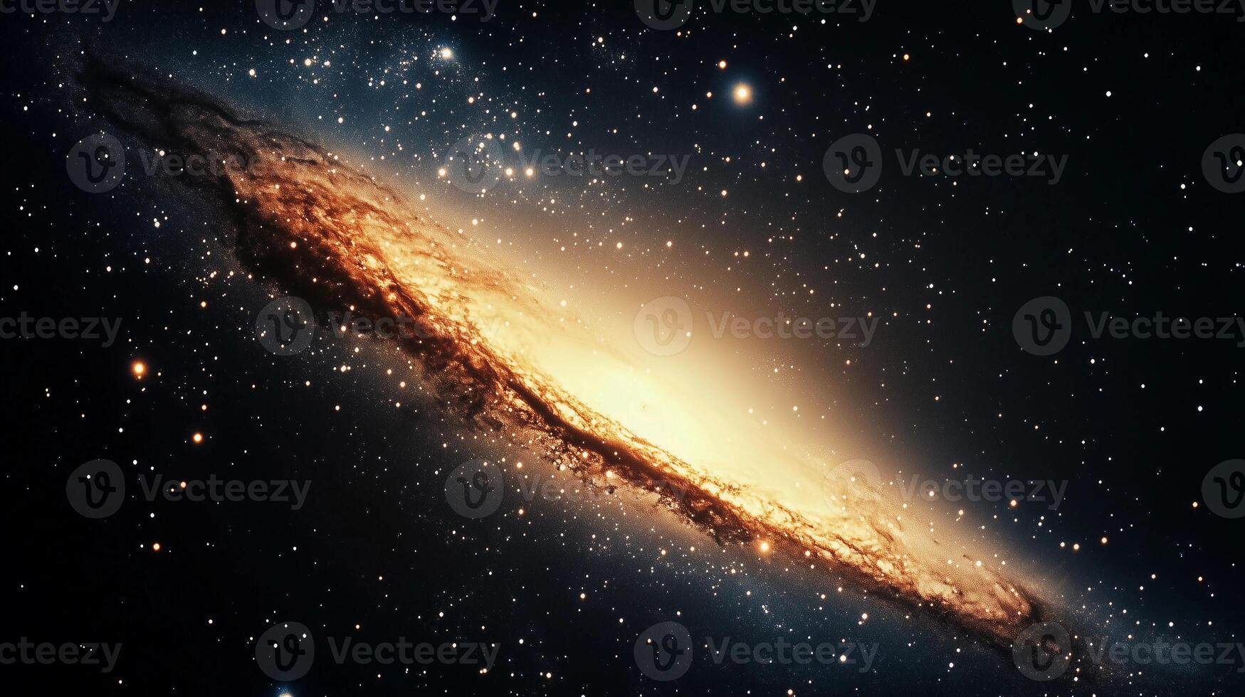 A large, yellow star in the middle of a dark sky. The star is surrounded by a large number of smaller stars photo