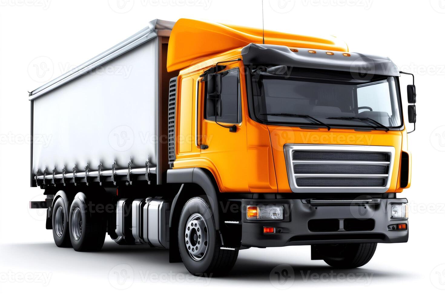 Bright Orange Semi Truck with Covered Cargo photo