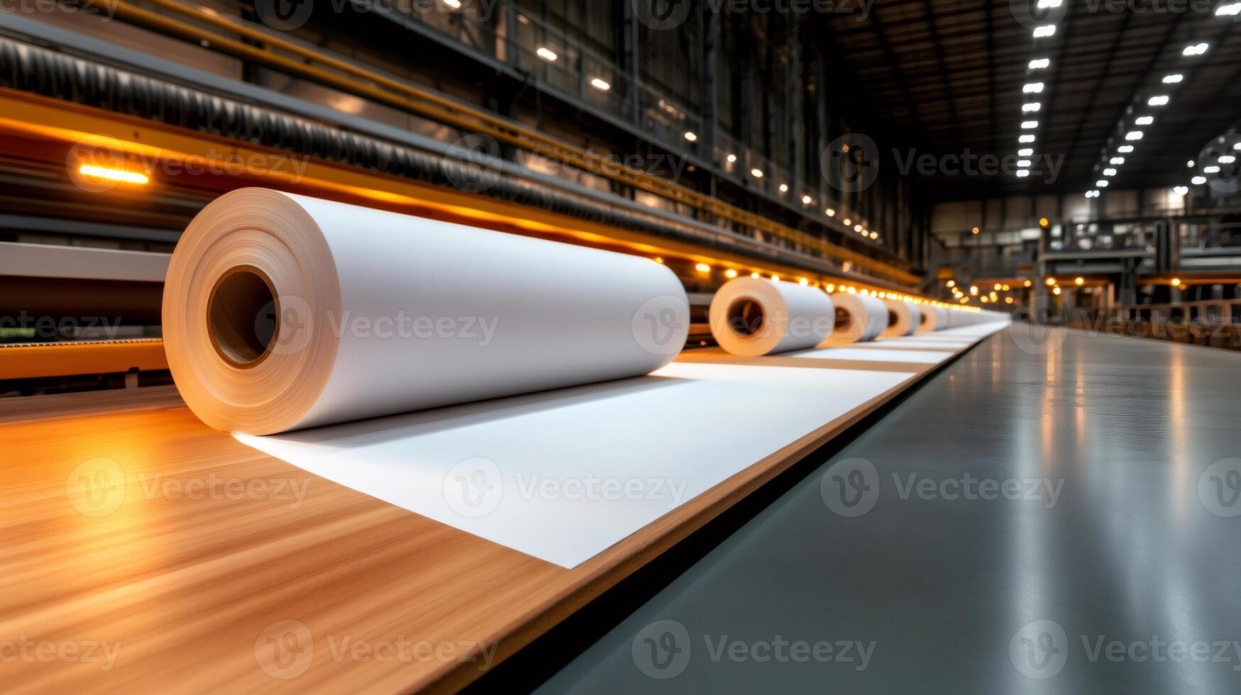 Paper rolls processing in a modern printing house with innovative equipment photo