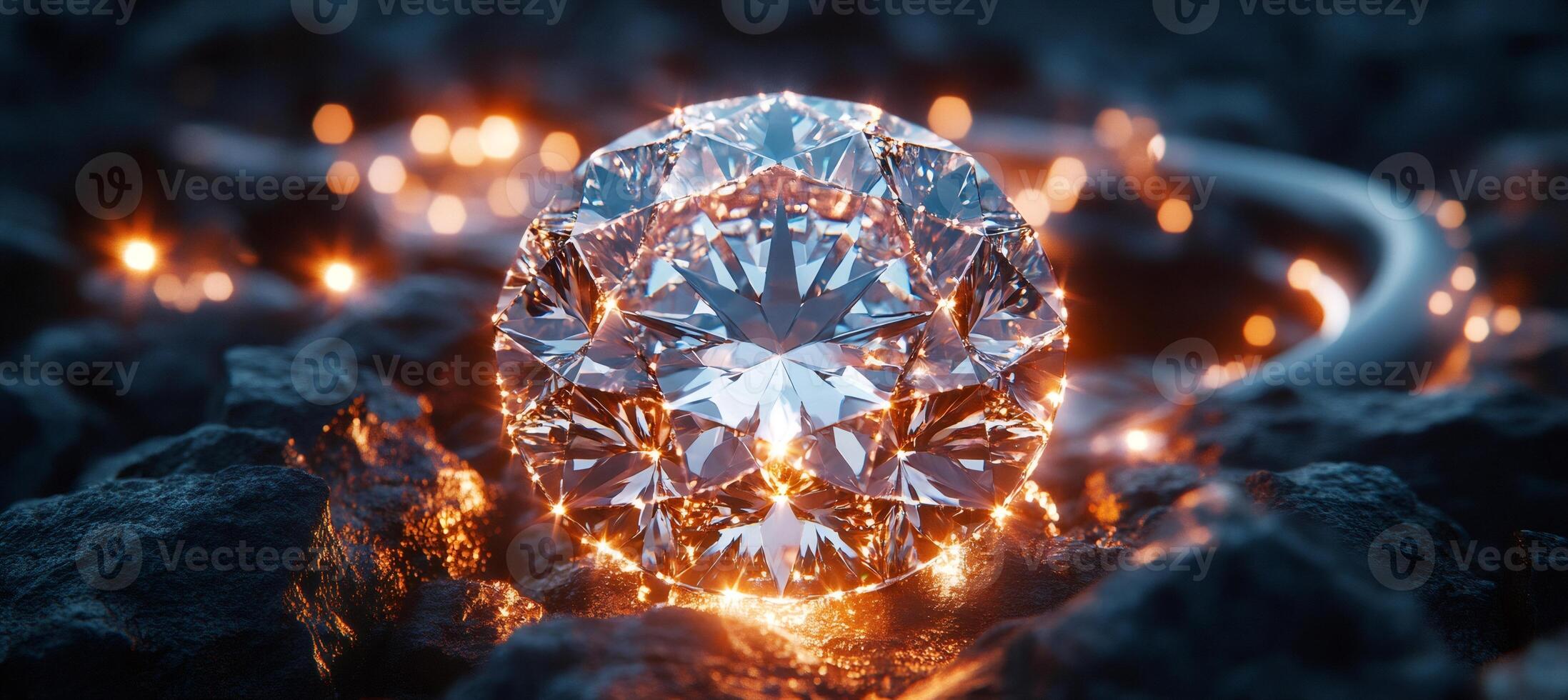 Sparkling Diamond on Dark Rocky Surface photo