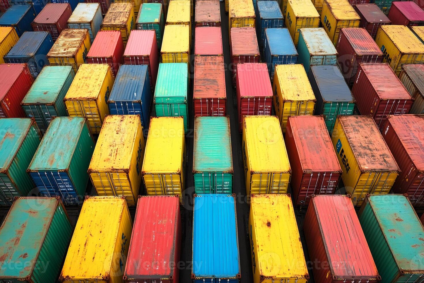 Aerial View of Colorful Shipping Containers at Port photo