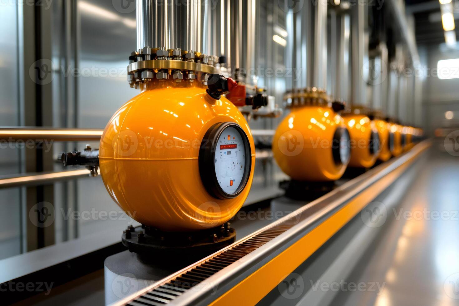Gas pipeline pressure sensors regulating and measuring gas pressure inside modern factory photo