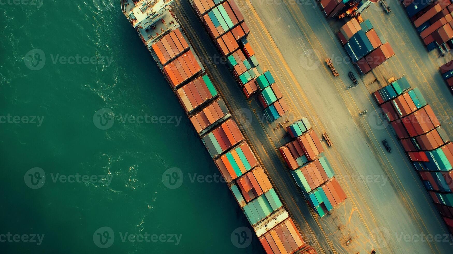 Aerial View of Busy Cargo Shipping Port Operations photo