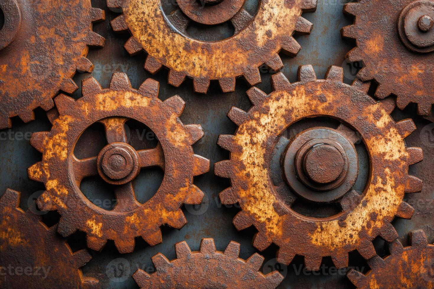 Interlocking Rusty Gears Showcasing Industrial Decay photo