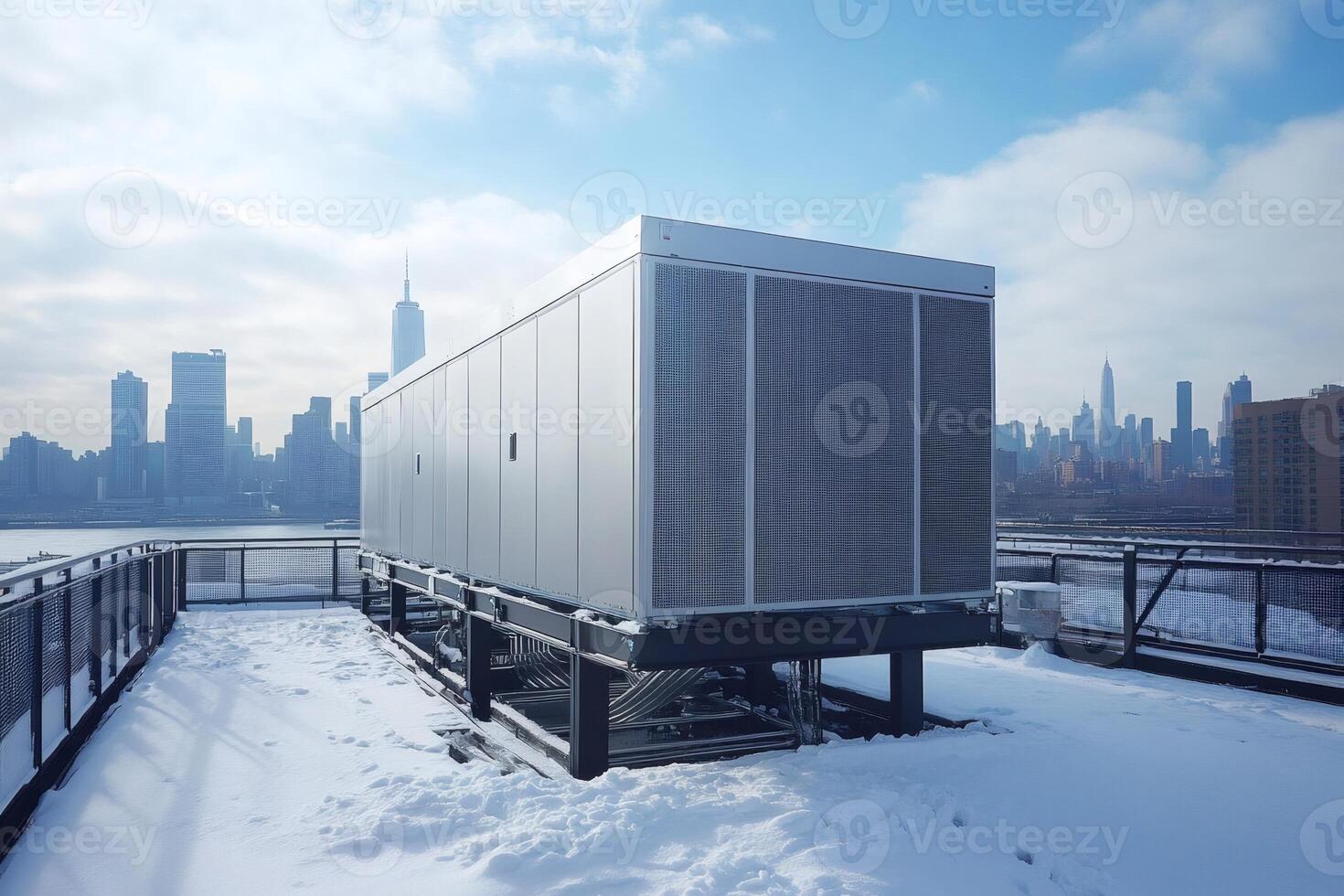 Rooftop HVAC Unit Overlooking New York Skyline photo