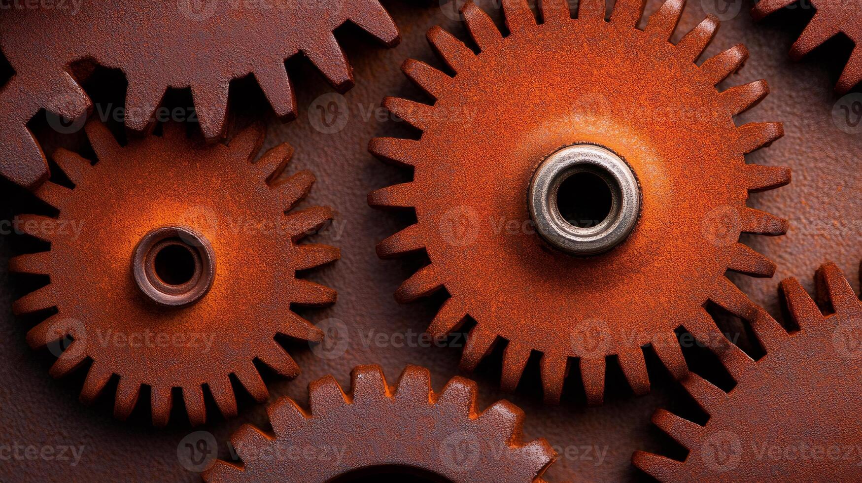 Rusty gears working together creating a complex mechanism photo