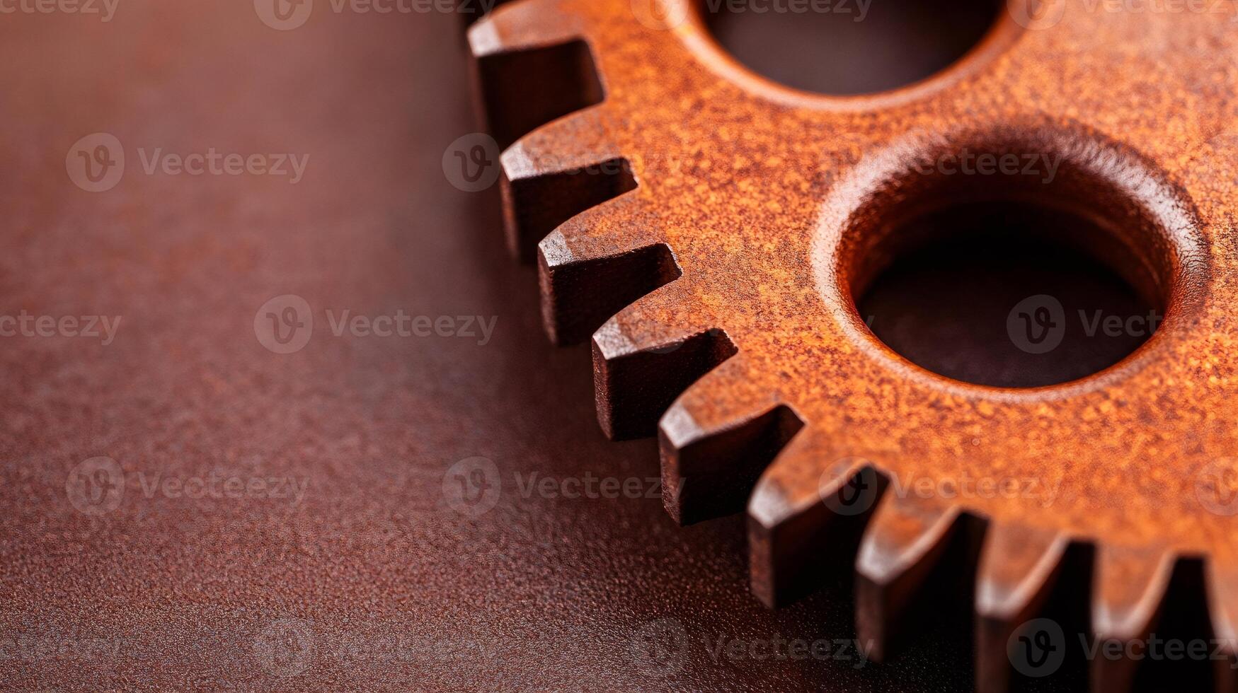 Large rusty gear resting on a brown surface photo