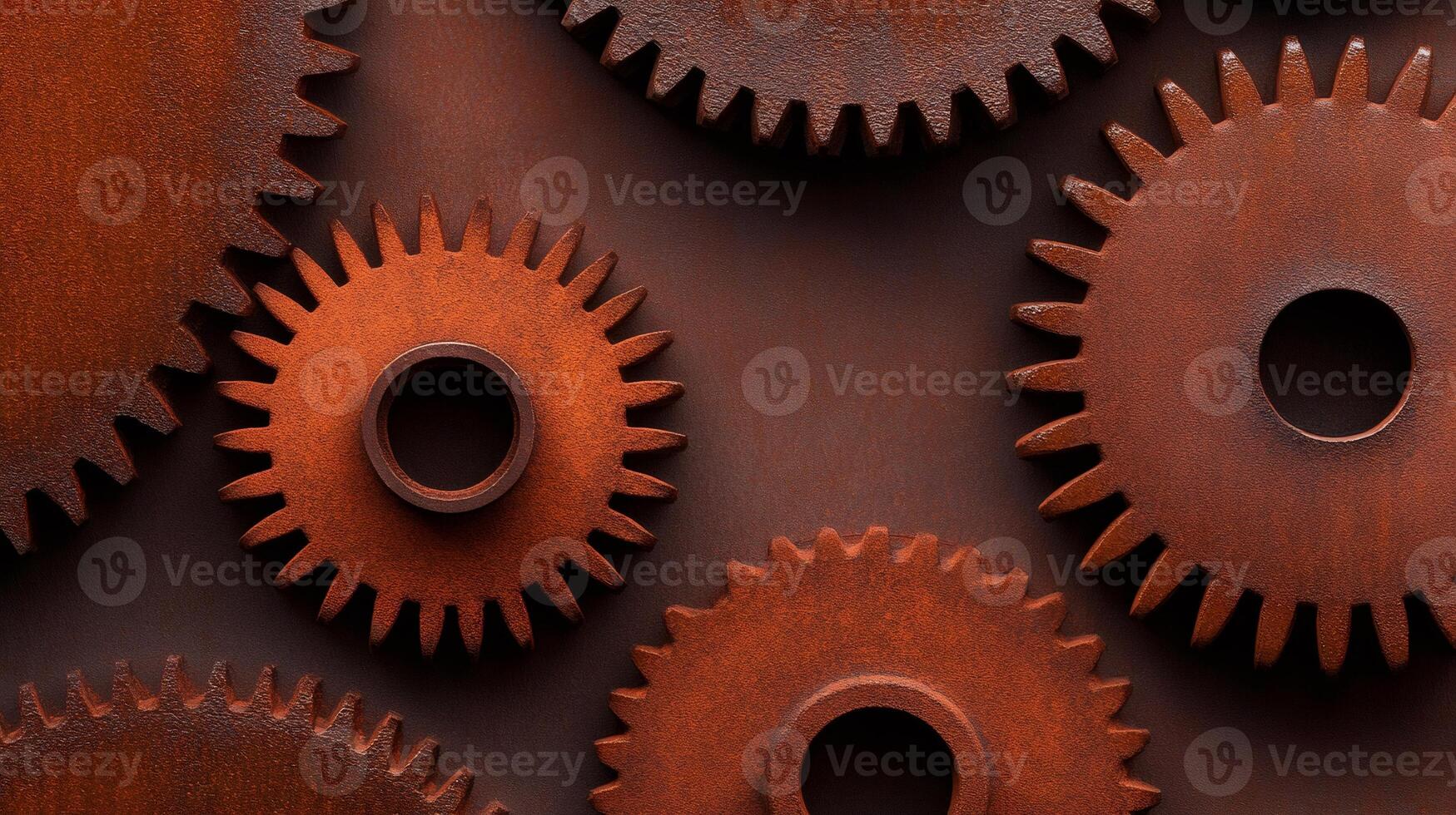 Rusty gears connecting on a brown background creating a steampunk atmosphere photo
