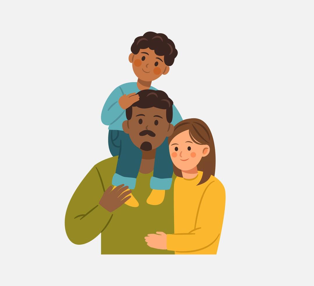 Multiracial Family Illustration with Child on Shoulders vector