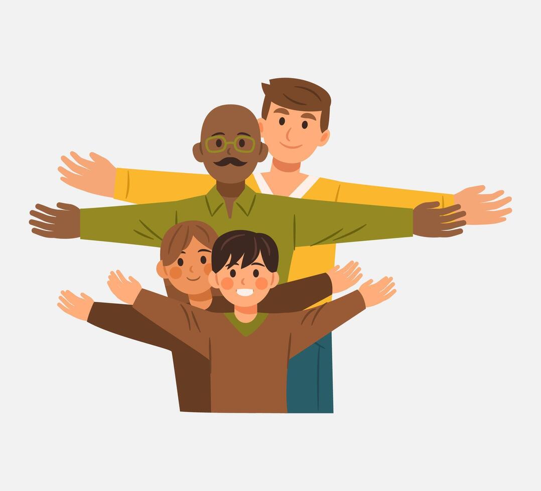 Gay Couple with Kids Family Illustration vector