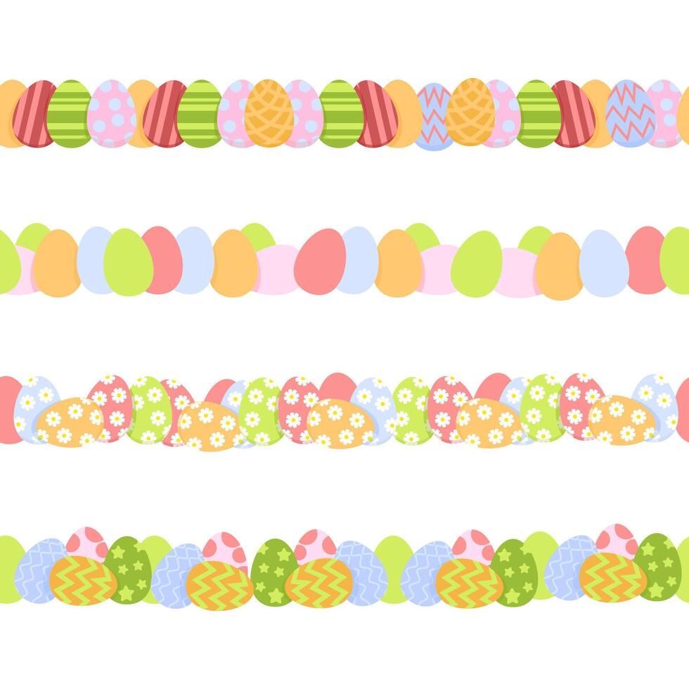Set of pastel Easter eggs in a seamless border vector