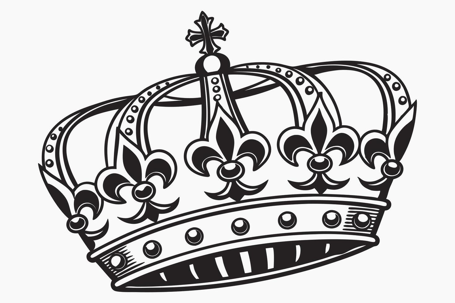 A bold black line art and luxurious crown white background vector
