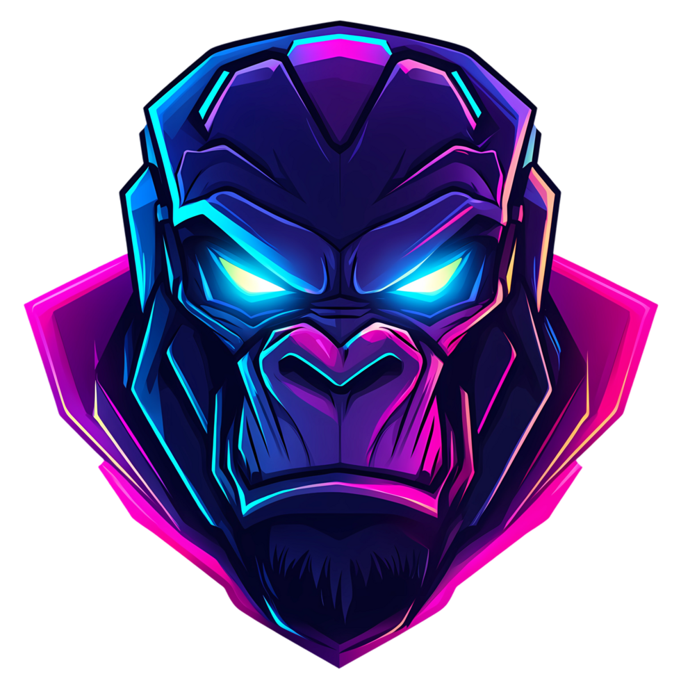 a cartoon gorilla head with glowing eyes on transparent background png