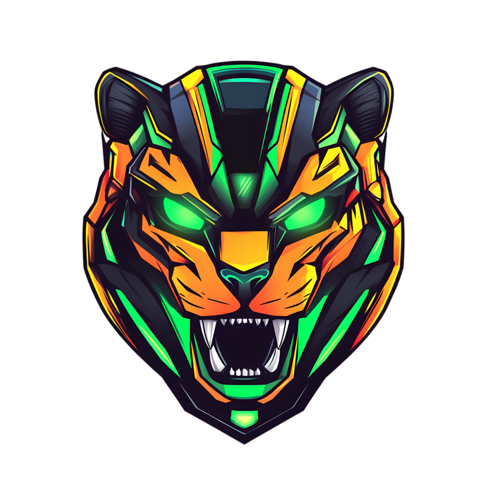 a tiger head with glowing eyes on a transparent background png