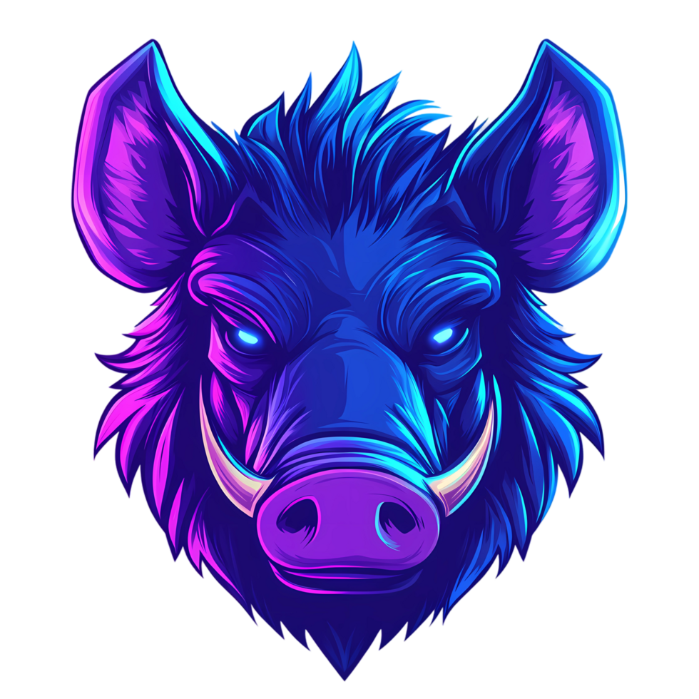 a boar head with blue and purple colors png