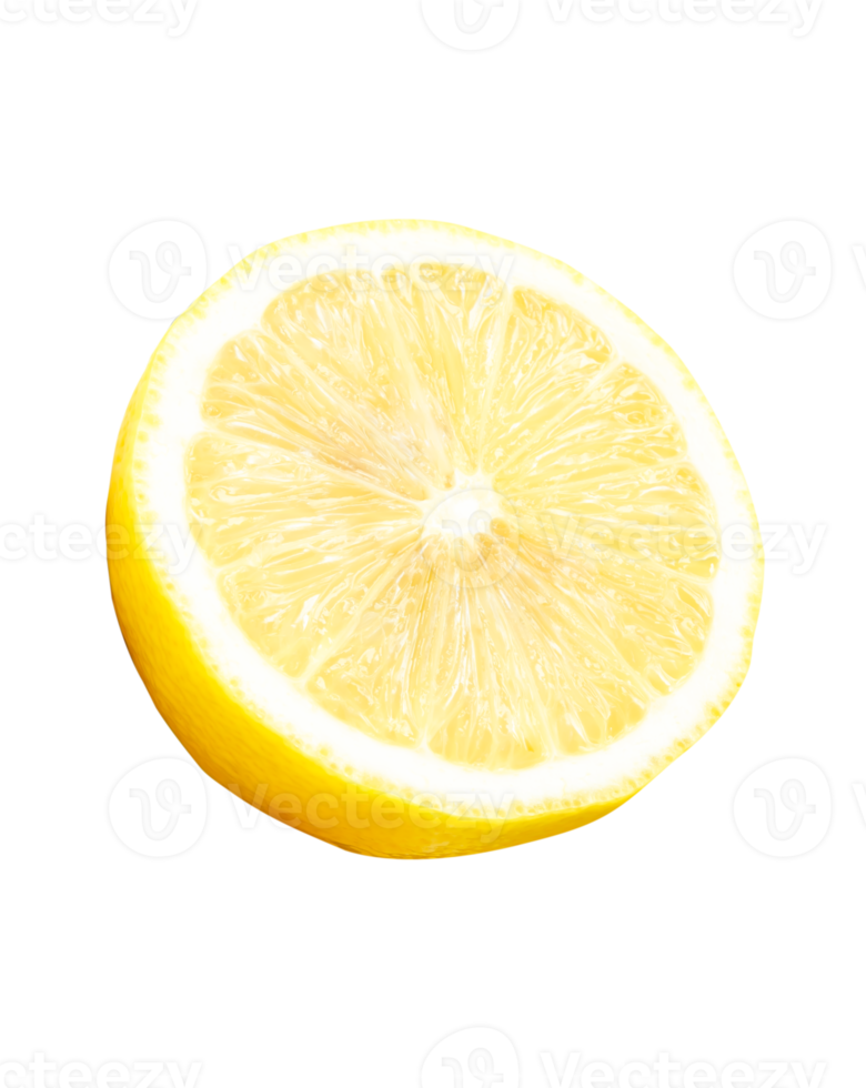 Yellow lemon half isolated with clipping path in file format png
