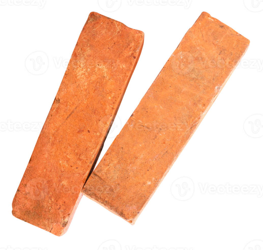 Two old red or orange bricks in stack isolated with clipping path in file format png