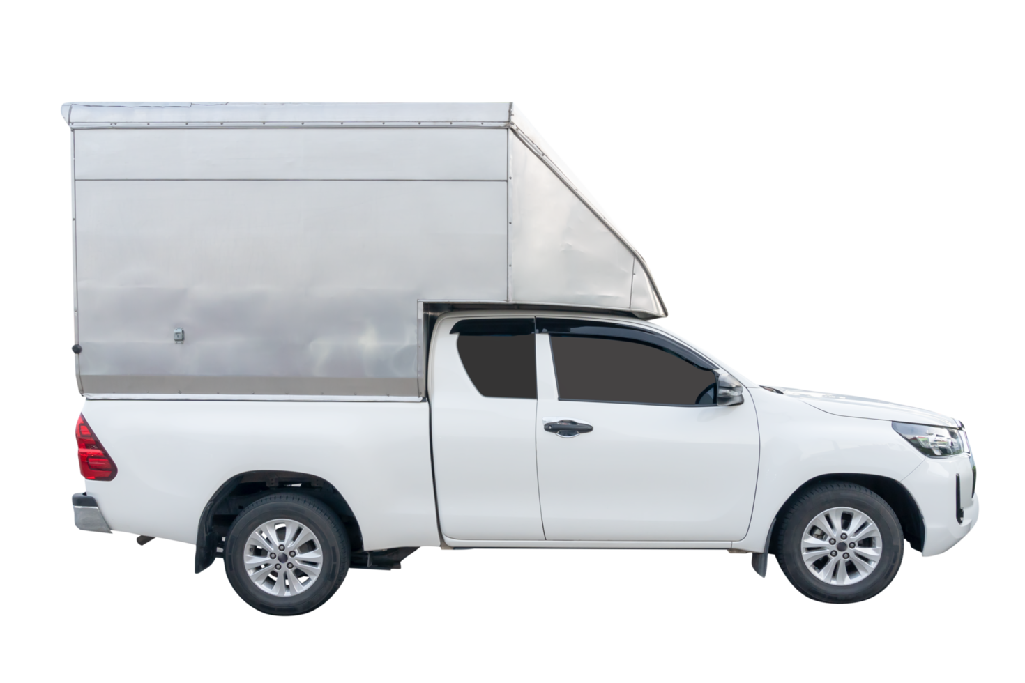 A white delivery pickup truck with cab isolated with clipping path in file format png