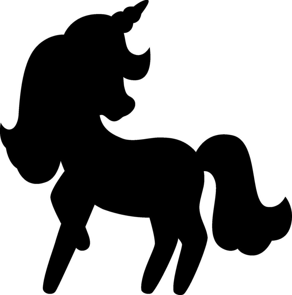 black unicorn silhouette. Fantasy animal shadow. Fairytale horse character illustration for kids. Cartoon magic creature icon isolated on white vector