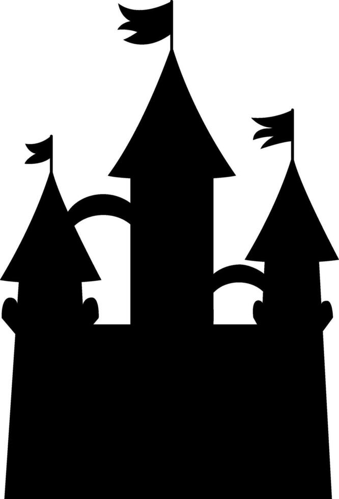 black castle silhouette. Fantasy medieval palace shadow. Fairytale cottage illustration for kids. Cartoon magic house icon isolated on white background vector
