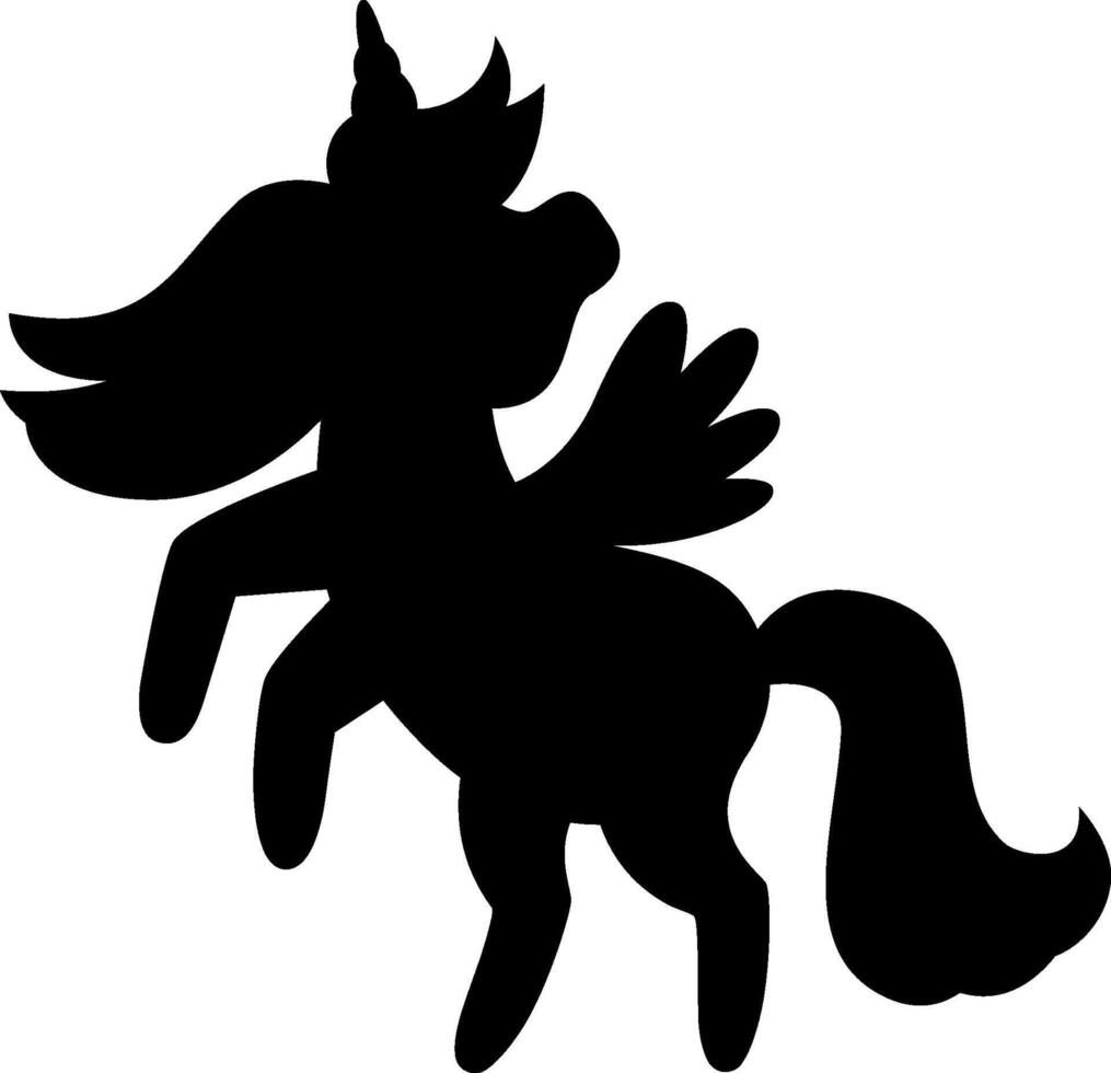 black unicorn silhouette. Fantasy animal shadow. Fairytale horse character illustration for kids. magic creature icon isolated on white vector