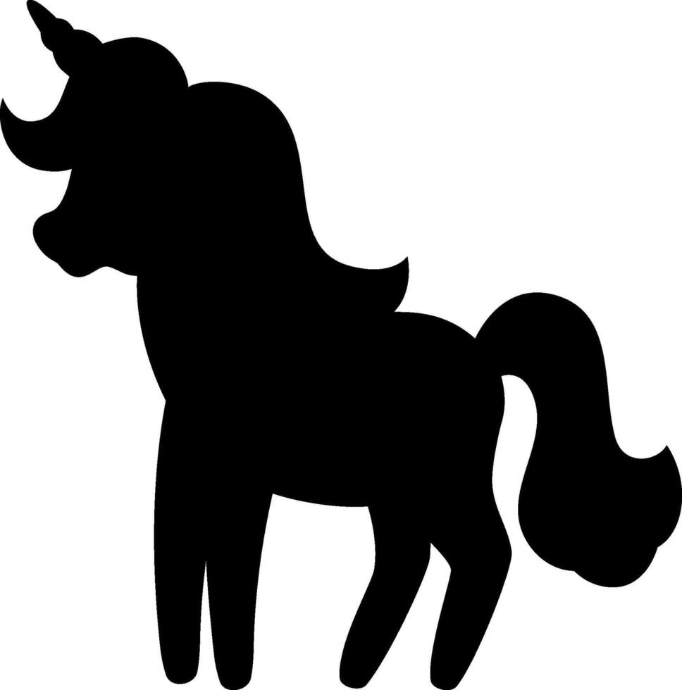black unicorn silhouette. Fantasy animal shadow. Fairytale horse character illustration for kids. Cartoon magic creature icon isolated on white background vector