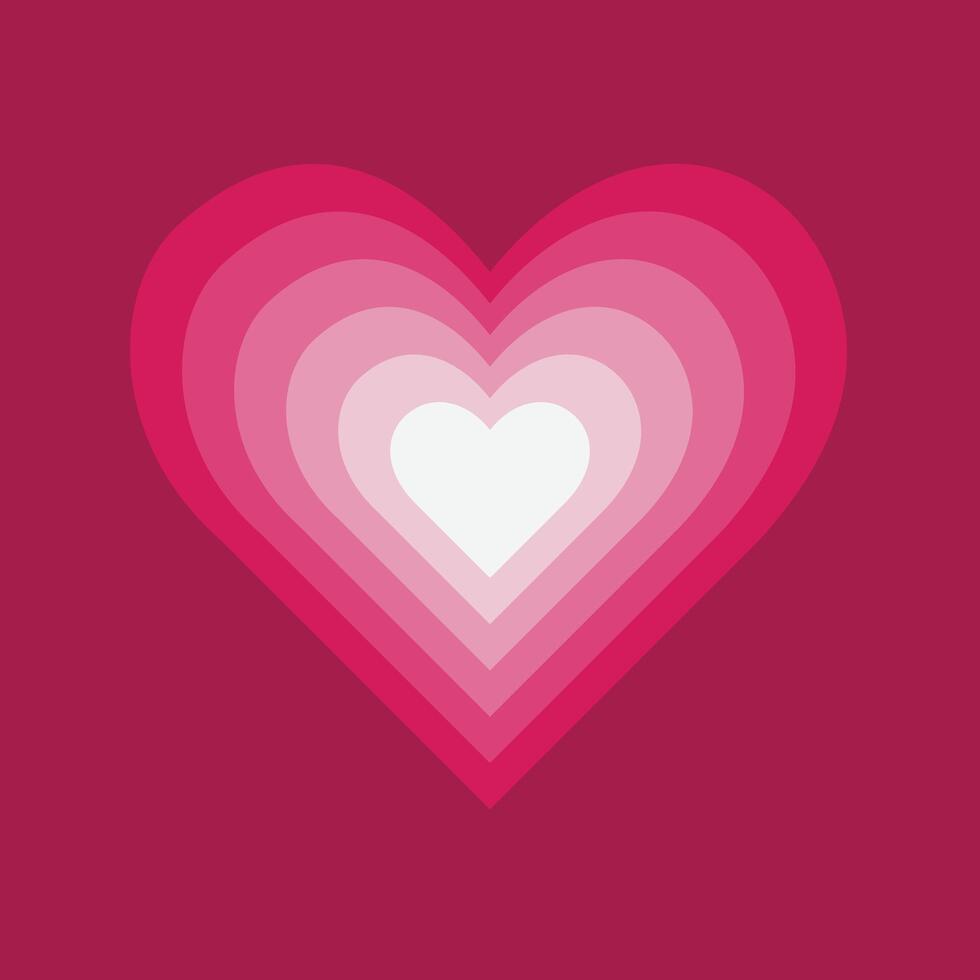 valentine's day heart layers background, A layered, concentric heart design in shades of pink and red with a white center on a deep red background, symbolizing love and romance. vector