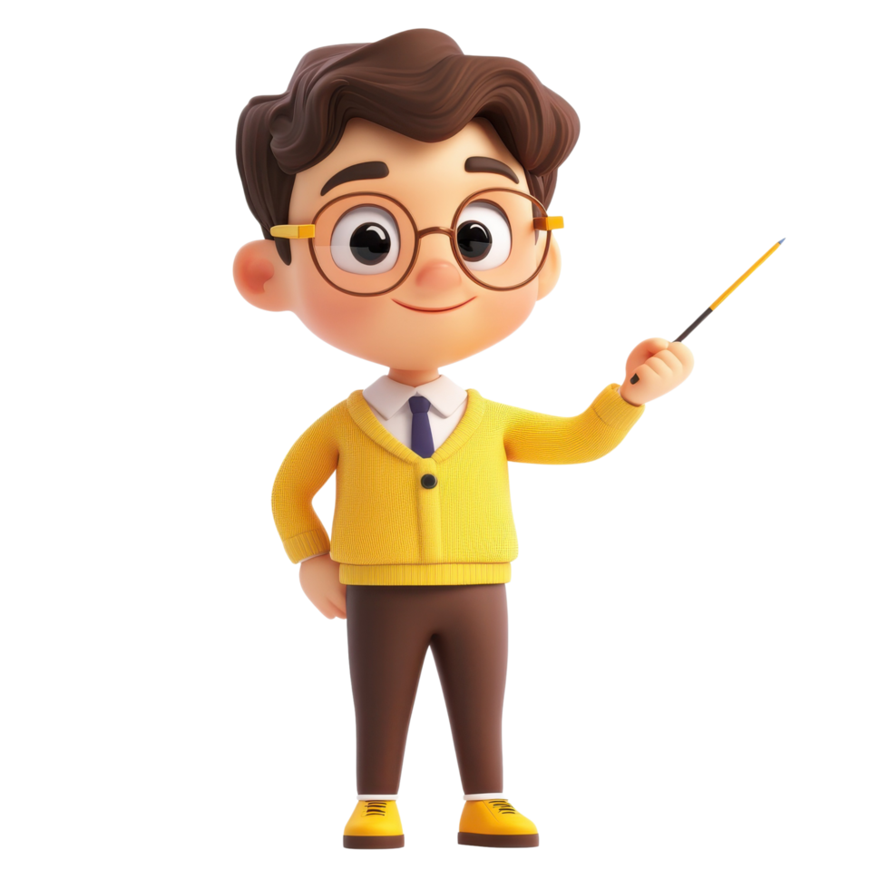 3D Cute Cartoon Male Teacher Explaining Math with Fun Isolated on transparent Background png