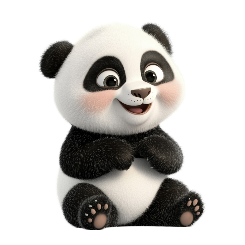 Cute 3D Cartoon Baby Panda with a Bright Happy Smile Sitting Isolated on transparent Background png