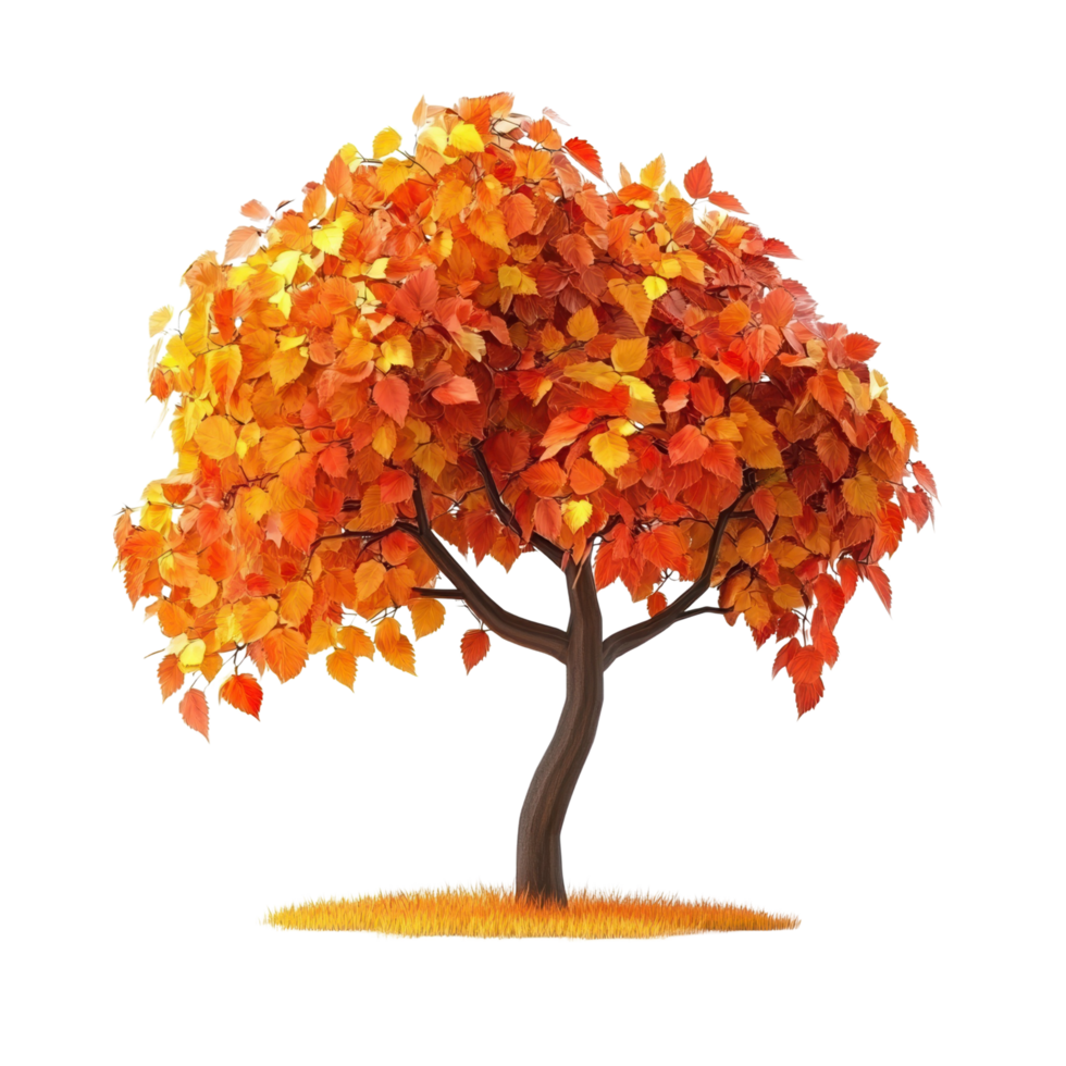 Beautiful 3D Cartoon Tree with Colorful Autumn Leaves Isolated on transparent Background png