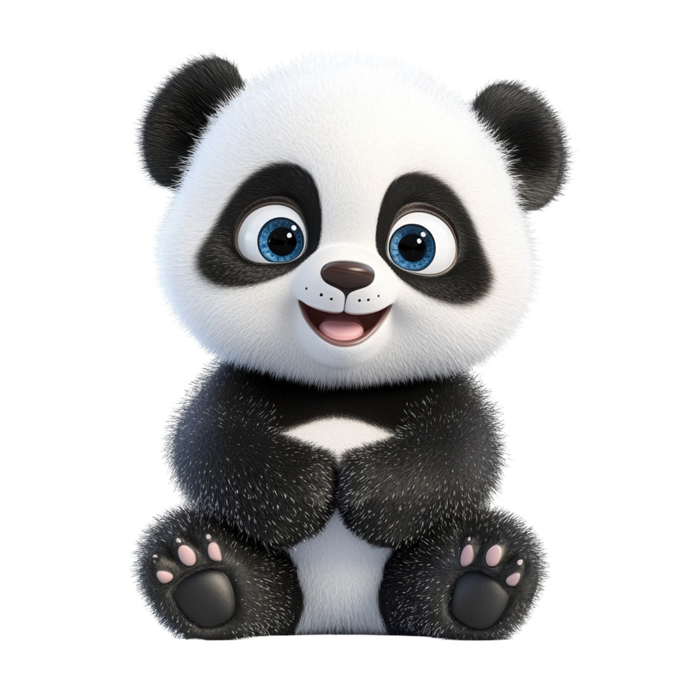 3D Cartoon Baby Panda Sitting with Joyful Expression and Playful Energy Isolated on transparent Background png