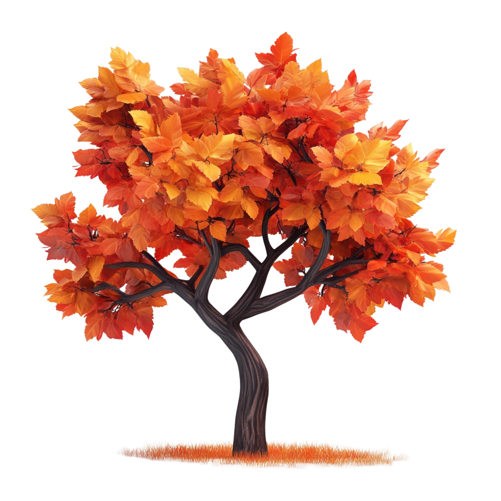 3D Cartoon Tree with Stunning Autumn Leaves in Bright Colors Isolated on transparent Background png