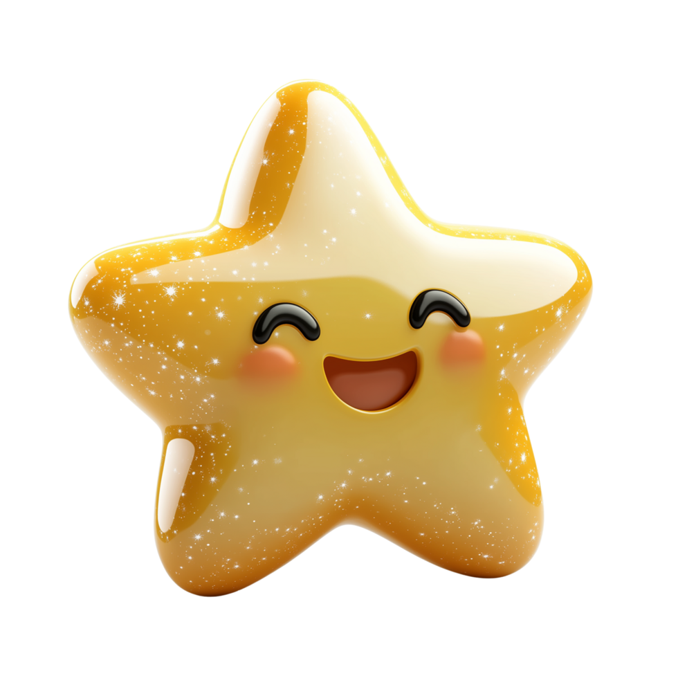 3D Cartoon Star with Bright Twinkles and a Glowing Aura Isolated on transparent Background png